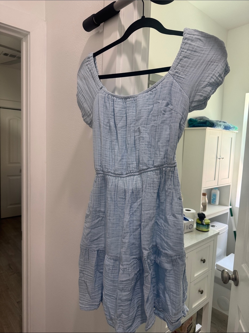 Light Blue Girls' Tiered Cotton Dress
